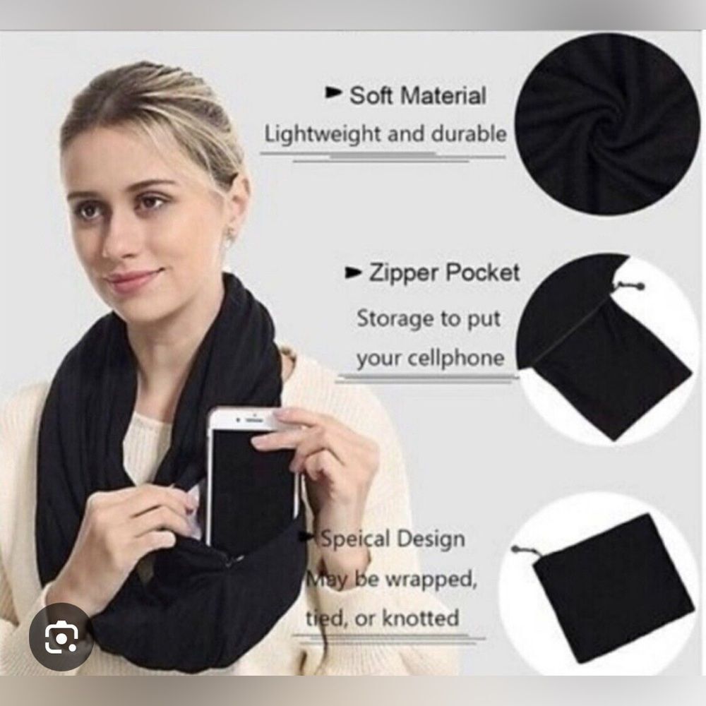 Beyond Yoga Black Hidden Pocket Infinity Scarf